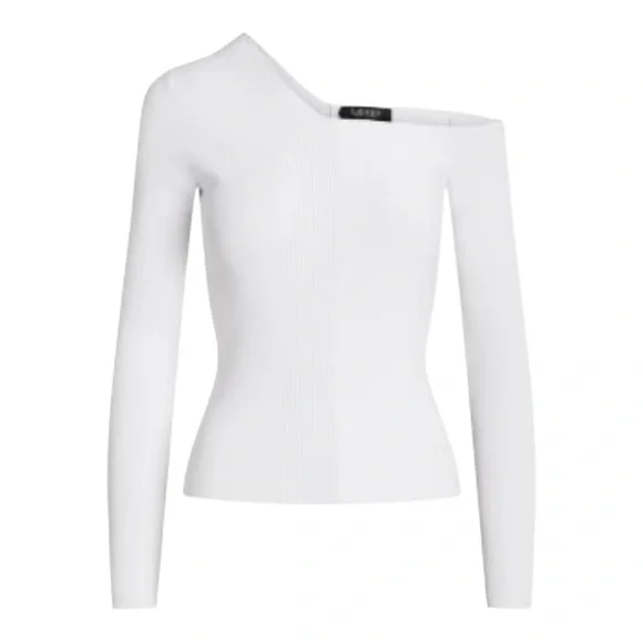 Lauren Ralph Lauren White One Shoulder Long Sleeve Ribbed Knit Top - Picture 6 of 7